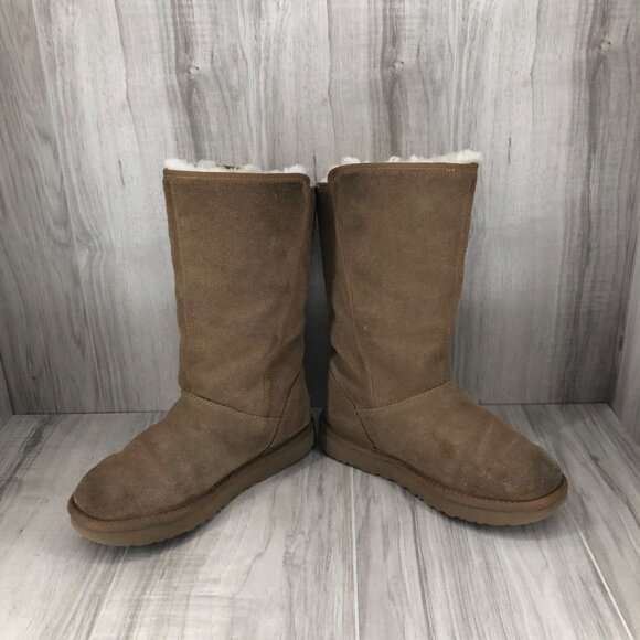 UGG Boots Womens 6 Klea Brown Suede Slip On Winter Shearling Lined - Picture 6 of 10
